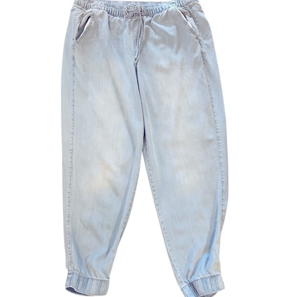 Nine West “Rosalind” Mid Rise Tie Waist Jogger Pants, Light Blue Tencel, L